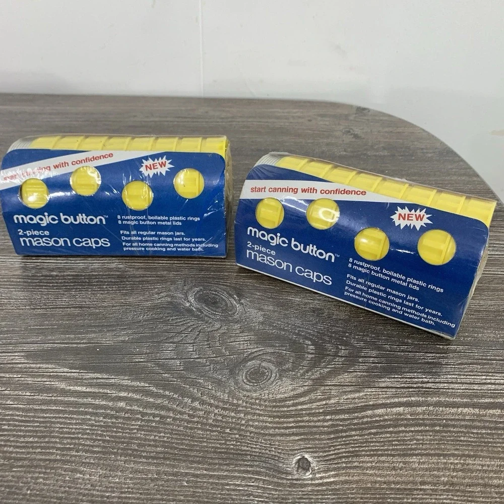 Magic Button 2-piece Mason Caps Plastic 2 8‎ Packs - 16 Lids Total New!